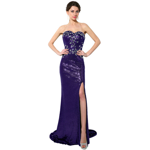 Stunning Strapless Emerald Green Mermaid Gown with Sequin Embellishments and Front Slit Prom Dress,SD114