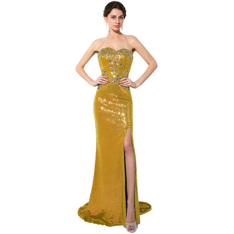 Stunning Strapless Emerald Green Mermaid Gown with Sequin Embellishments and Front Slit Prom Dress,SD114
