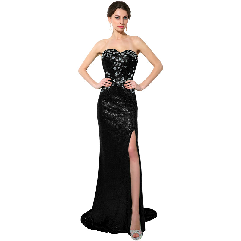Stunning Strapless Emerald Green Mermaid Gown with Sequin Embellishments and Front Slit Prom Dress,SD114