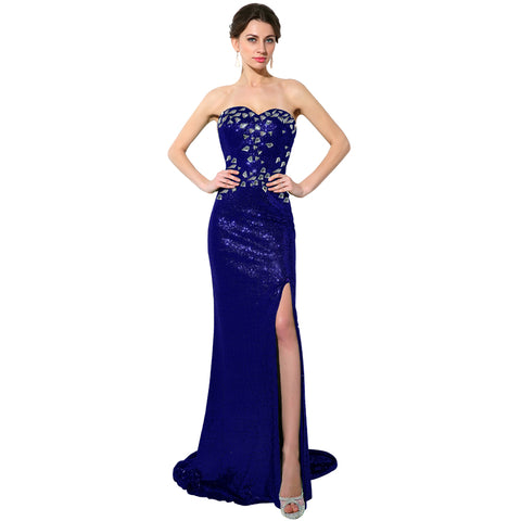 Stunning Strapless Emerald Green Mermaid Gown with Sequin Embellishments and Front Slit Prom Dress,SD114