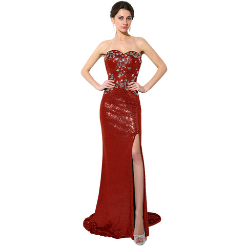 Stunning Strapless Emerald Green Mermaid Gown with Sequin Embellishments and Front Slit Prom Dress,SD114
