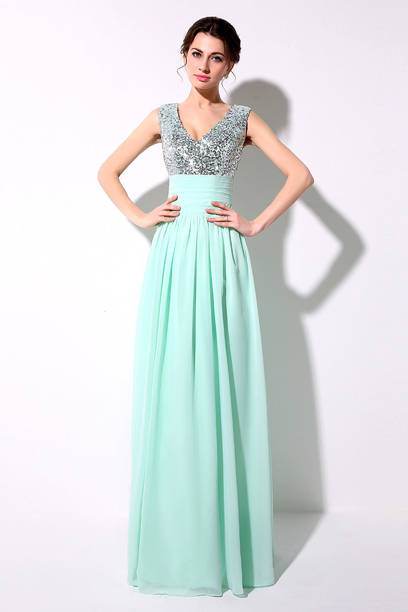 Elegant Beige Sleeveless V - Neck Gown with Embellished Bodice and Flowing Pleated Prom Dress,SD125