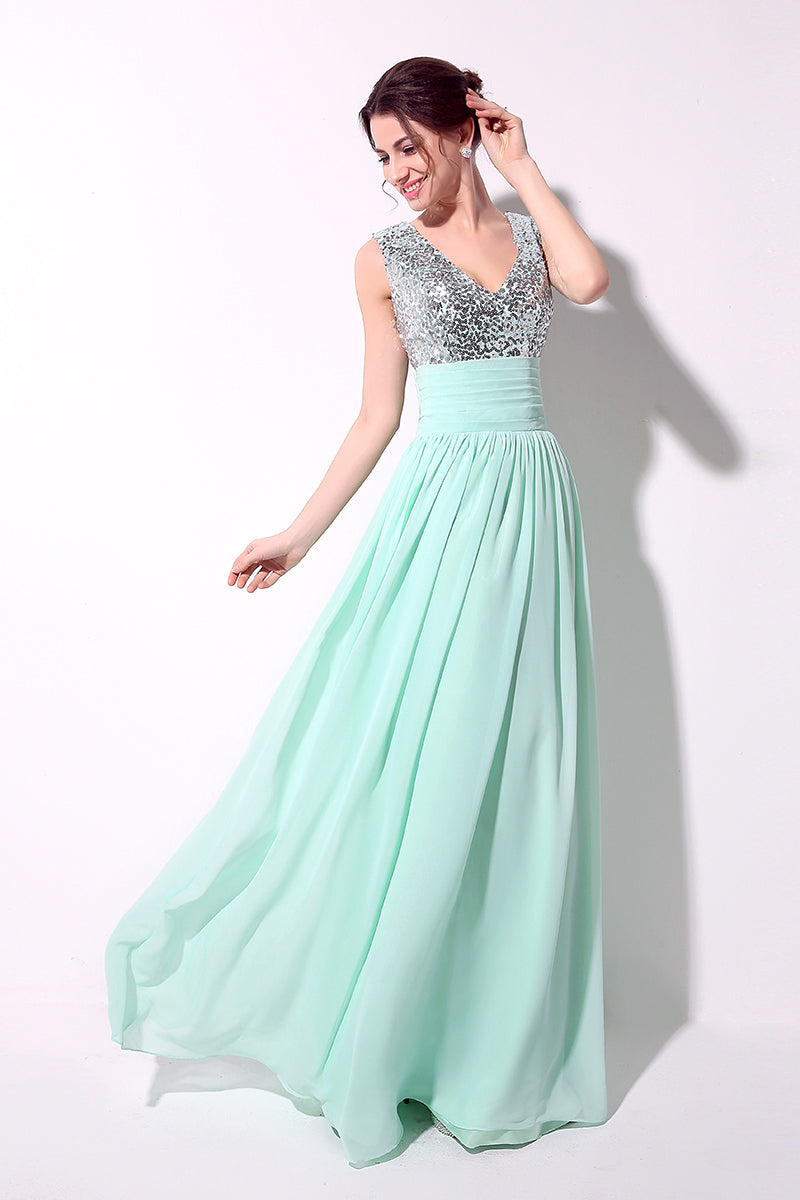 Elegant Beige Sleeveless V - Neck Gown with Embellished Bodice and Flowing Pleated Prom Dress,SD125