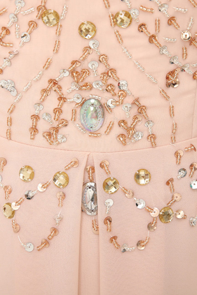 Exquisite Blush Pink Halter Gown with Embroidered Bodice and Flowing Tulle Prom Dress,SD132