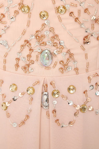 Exquisite Blush Pink Halter Gown with Embroidered Bodice and Flowing Tulle Prom Dress,SD132