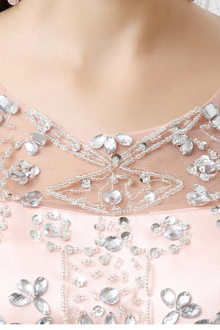 Charming Sleeveless Embellished Peach Tulle Prom Dress, SD133