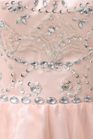 Charming Sleeveless Embellished Peach Tulle Prom Dress, SD133