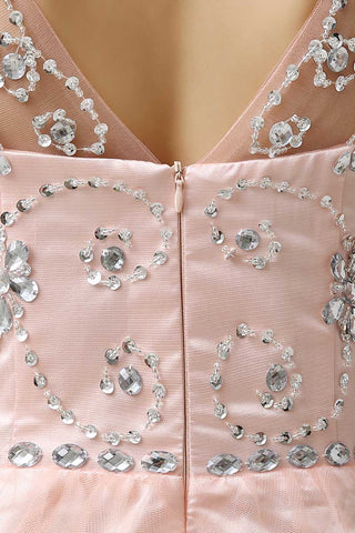 Charming Sleeveless Embellished Peach Tulle Prom Dress, SD133