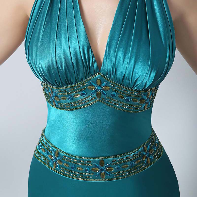 Elegant Halter Deep - V Neck Emerald Green Evening Dress,SD172