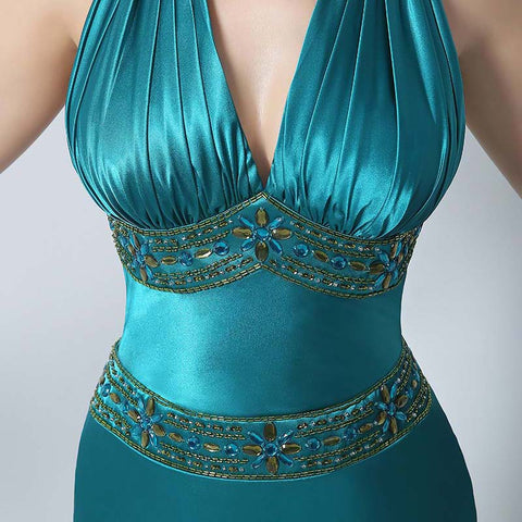 Elegant Halter Deep - V Neck Emerald Green Evening Dress,SD172