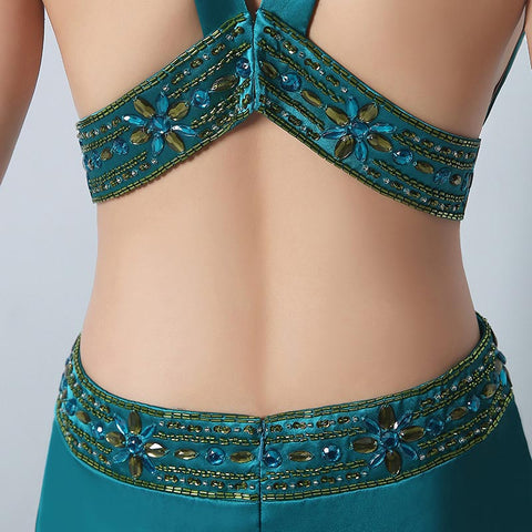 Elegant Halter Deep - V Neck Emerald Green Evening Dress,SD172
