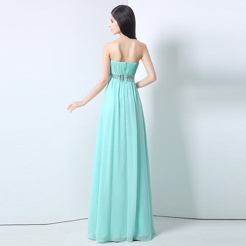 Chic Strapless Mint Green Evening Gown with Embellished Waist Prom Dress, SD175