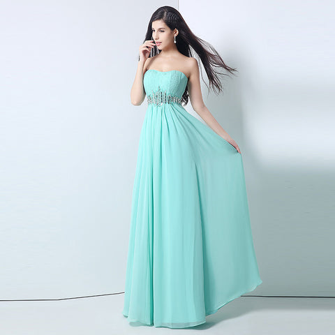 Chic Strapless Mint Green Evening Gown with Embellished Waist Prom Dress, SD175