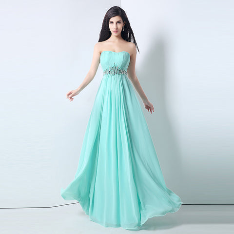Chic Strapless Mint Green Evening Gown with Embellished Waist Prom Dress, SD175