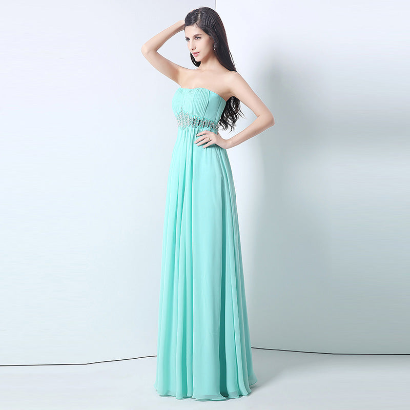 Chic Strapless Mint Green Evening Gown with Embellished Waist Prom Dress, SD175