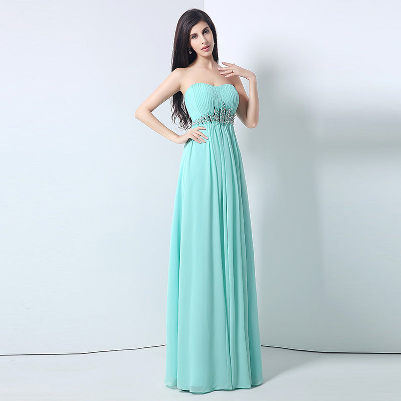 Chic Strapless Mint Green Evening Gown with Embellished Waist Prom Dress, SD175