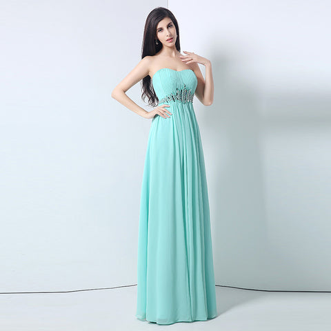 Chic Strapless Mint Green Evening Gown with Embellished Waist Prom Dress, SD175
