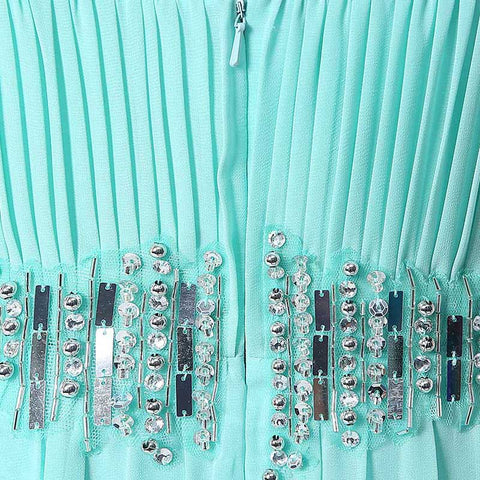 Chic Strapless Mint Green Evening Gown with Embellished Waist Prom Dress, SD175