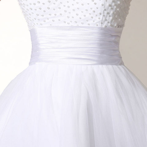 Elegant Sleeveless White Embellished Tulle Prom Dress, SD180