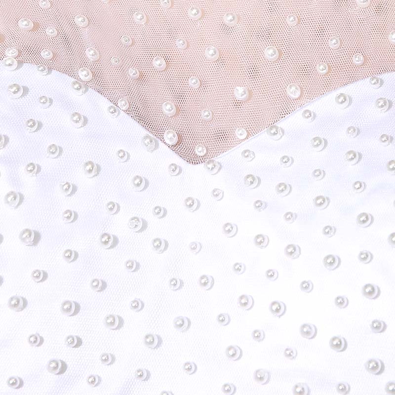 Elegant Sleeveless White Embellished Tulle Prom Dress, SD180