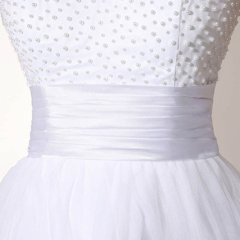 Elegant Sleeveless White Embellished Tulle Prom Dress, SD180