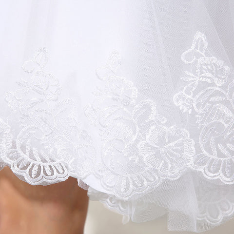 Elegant Sleeveless White Embellished Tulle Prom Dress, SD180
