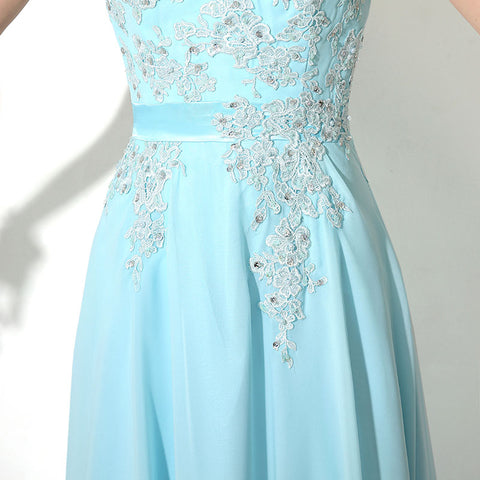 Exquisite Light Blue Evening Gown with Beaded Embroidery and Short Sleeves Prom Dress,SD181