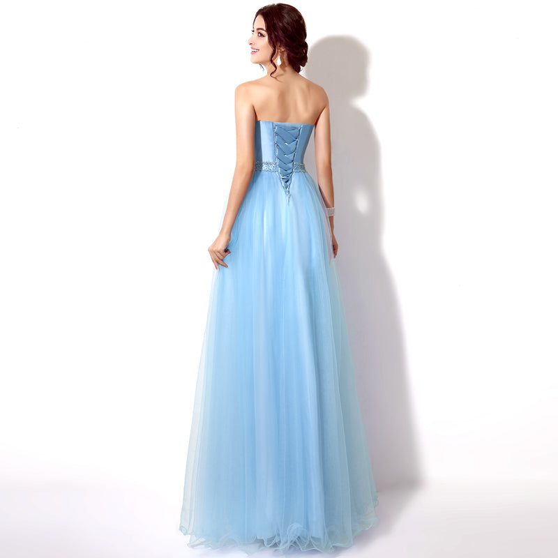 Elegant Off - Shoulder Light Blue Tulle Evening Gown Prom Dress,SD185