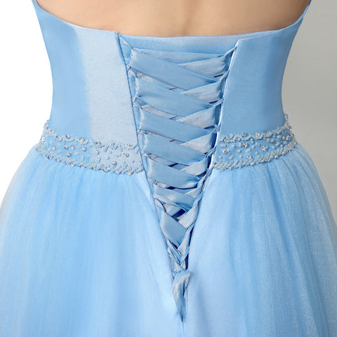 Elegant Off - Shoulder Light Blue Tulle Evening Gown Prom Dress,SD185