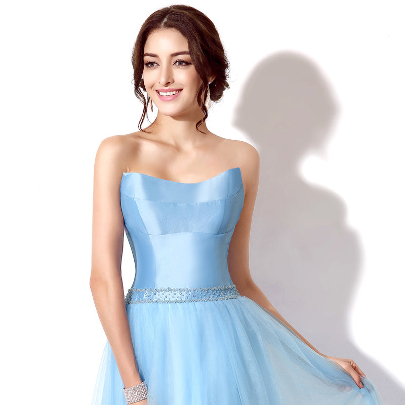 Elegant Off - Shoulder Light Blue Tulle Evening Gown Prom Dress,SD185