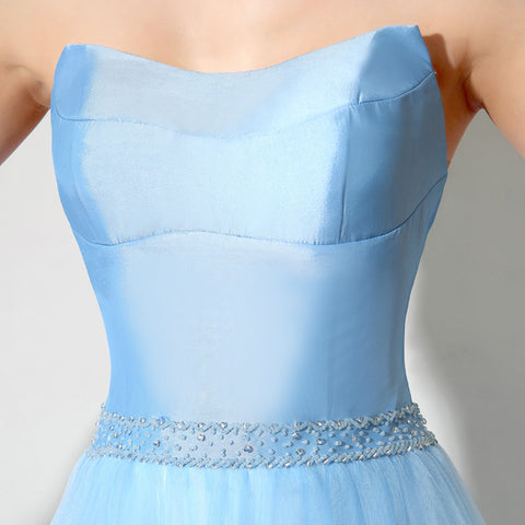 Elegant Off - Shoulder Light Blue Tulle Evening Gown Prom Dress,SD185