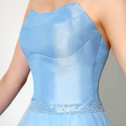 Elegant Off - Shoulder Light Blue Tulle Evening Gown Prom Dress,SD185