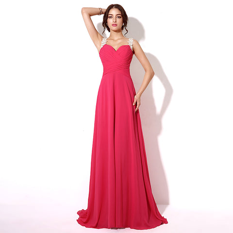 Gorgeous Red Heart - Shaped Neck Long Evening Gown with Lace - Trimmed Straps Prom Dress, SD191
