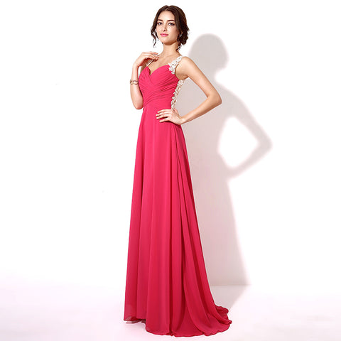Gorgeous Red Heart - Shaped Neck Long Evening Gown with Lace - Trimmed Straps Prom Dress, SD191