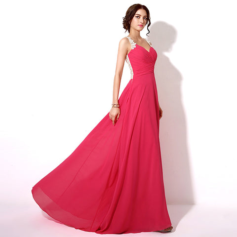 Gorgeous Red Heart - Shaped Neck Long Evening Gown with Lace - Trimmed Straps Prom Dress, SD191