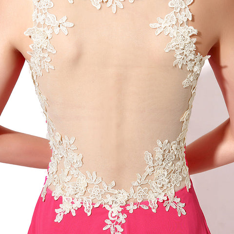 Gorgeous Red Heart - Shaped Neck Long Evening Gown with Lace - Trimmed Straps Prom Dress, SD191