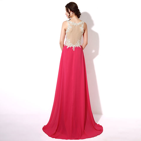 Gorgeous Red Heart - Shaped Neck Long Evening Gown with Lace - Trimmed Straps Prom Dress, SD191