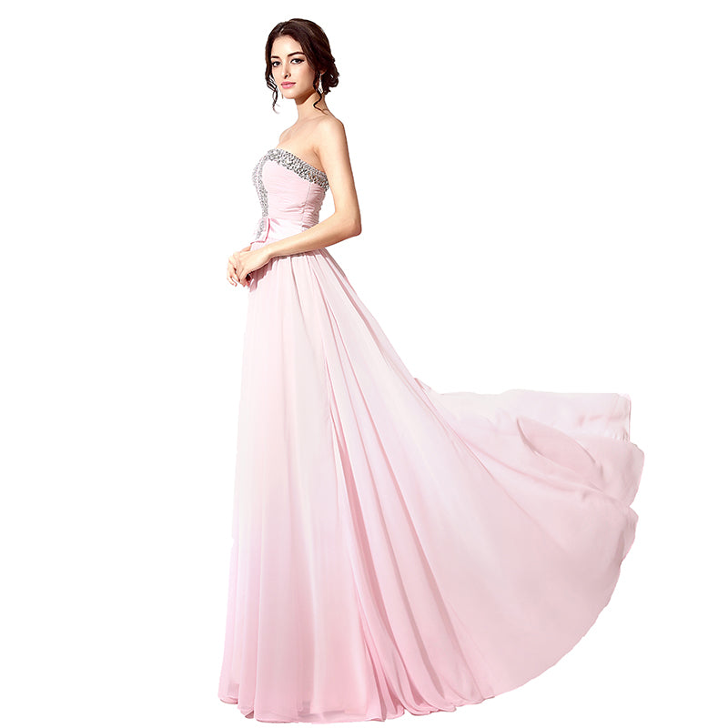 Elegant Pink Strapless Evening Gown with Embellished Bodice and Asymmetric Prom Dress, SD195