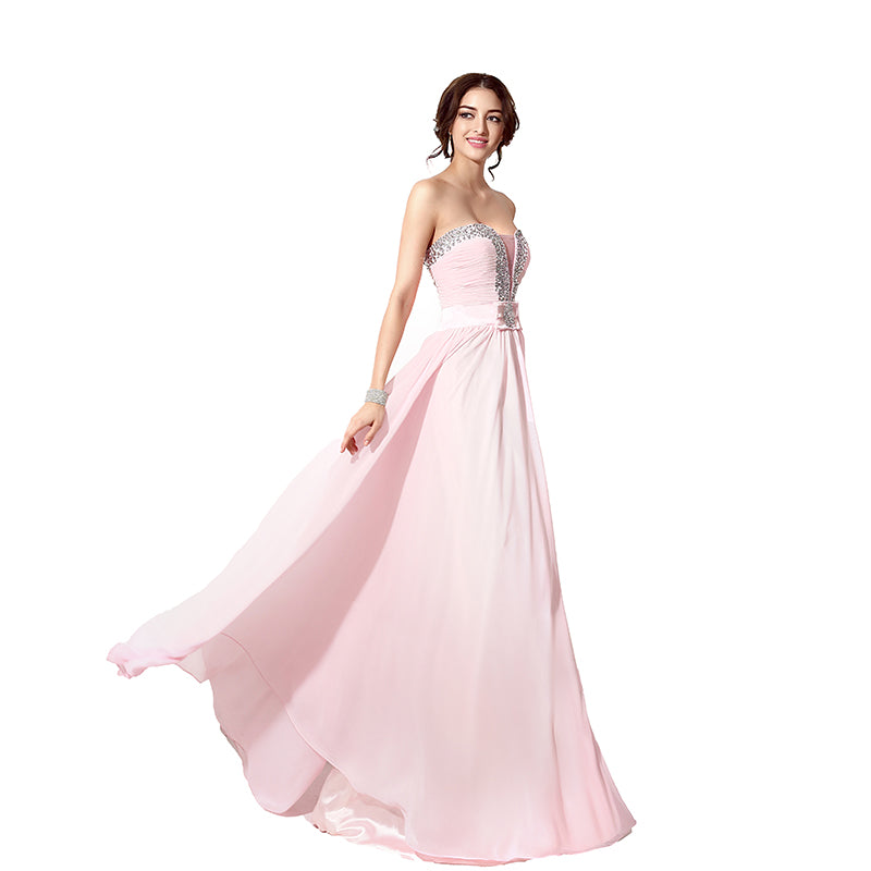 Elegant Pink Strapless Evening Gown with Embellished Bodice and Asymmetric Prom Dress, SD195