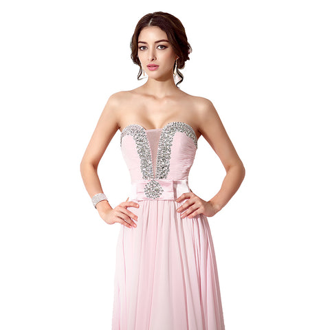 Elegant Pink Strapless Evening Gown with Embellished Bodice and Asymmetric Prom Dress, SD195