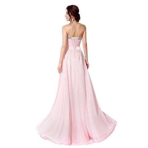 Elegant Pink Strapless Evening Gown with Embellished Bodice and Asymmetric Prom Dress, SD195