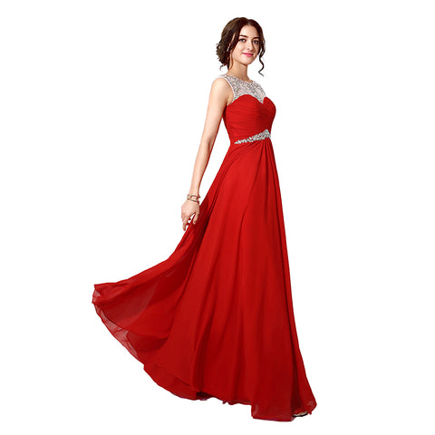 Glamorous Sleeveless Red Long - length Evening Gown with Embellished Bodice Prom Dress, SD196