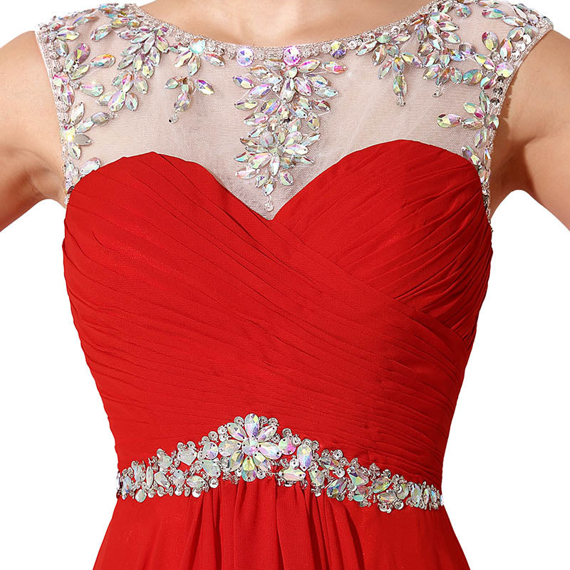 Glamorous Sleeveless Red Long - length Evening Gown with Embellished Bodice Prom Dress, SD196
