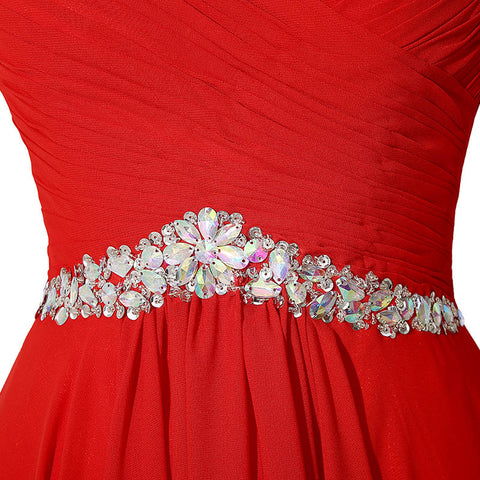 Glamorous Sleeveless Red Long - length Evening Gown with Embellished Bodice Prom Dress, SD196