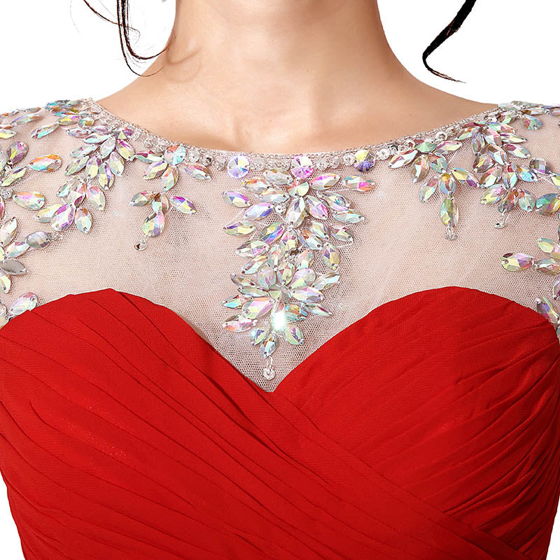 Glamorous Sleeveless Red Long - length Evening Gown with Embellished Bodice Prom Dress, SD196