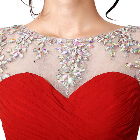 Glamorous Sleeveless Red Long - length Evening Gown with Embellished Bodice Prom Dress, SD196