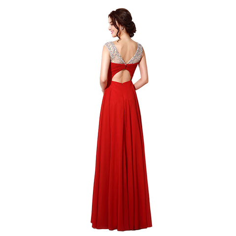 Glamorous Sleeveless Red Long - length Evening Gown with Embellished Bodice Prom Dress, SD196