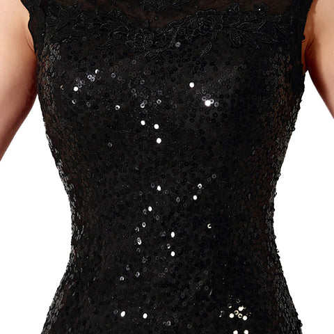 Elegant Sleeveless Black Sequin Mermaid Evening Gown Prom Dress, SD197