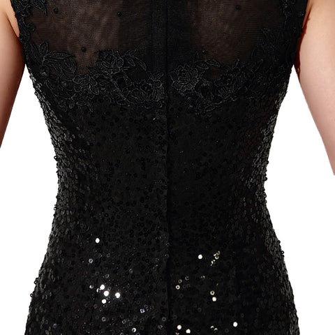 Elegant Sleeveless Black Sequin Mermaid Evening Gown Prom Dress, SD197