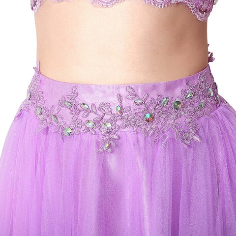 Gorgeous Two - Piece Purple Tulle Evening Dress with Embroidered Crop Top, SD205